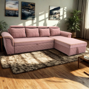 Blush pink L-shaped sectional sofa