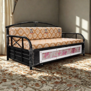 Elegant black metal daybed with storage