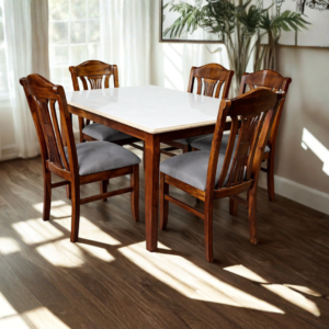 wooden 4-dining set with marble top