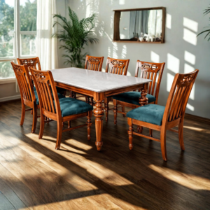 wooden 6-dining set with marble top
