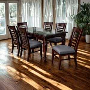 wooden 6-dining set with Glass top