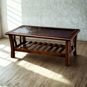 Elegant wooden coffee table with glass top