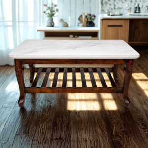 Marble-topped coffee table in studio