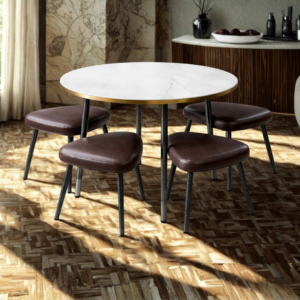 Modern round dining set in marble
