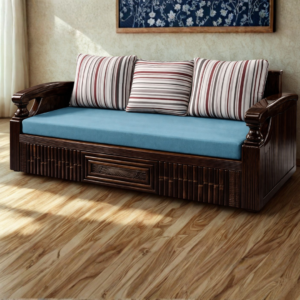 Wooden sofa cum bed with storage