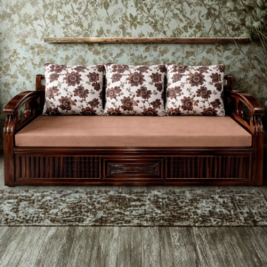 Mahogany sofa cum bed with Storage
