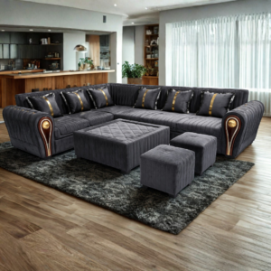 Luxurious charcoal sectional with gold accents
