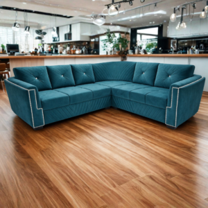 Teal velvet L-shaped sofa