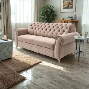Elegant taupe Chesterfield sofa design