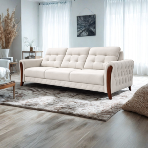 Elegant off-white leather three-seater sofa