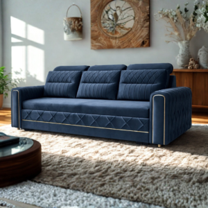 Luxurious navy blue velvet sofa